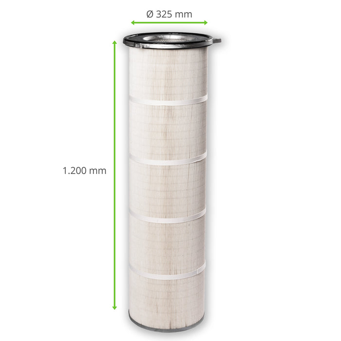 Filter cartridge, 325 x 1200 mm, Polyester / Cellulose, 3-bracket aluminum flange, suitable for NOVUS AIGNER ESTA PIONIER